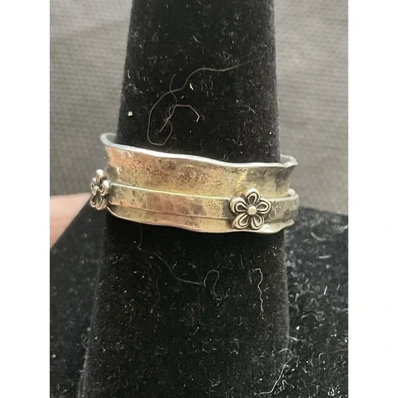 PZ Israel 925 Sterling Silver Spinner Ring Floral Size 9 Vintage Estate Jewelry - Picture 4 of 7